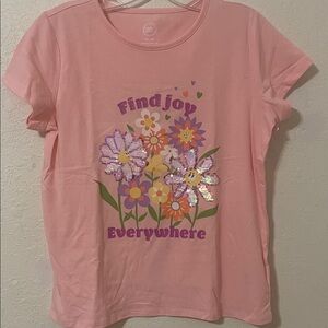 Wonder Nation Pink Tee with Floral and Sequin Design